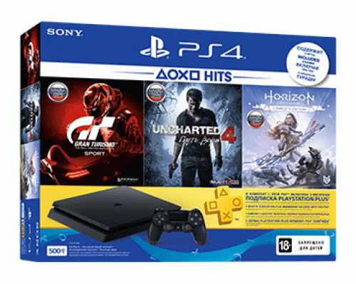 Sony PlayStation 4 Slim 500 Gb (HZD+GTS+UC4+PSPlus 3М)